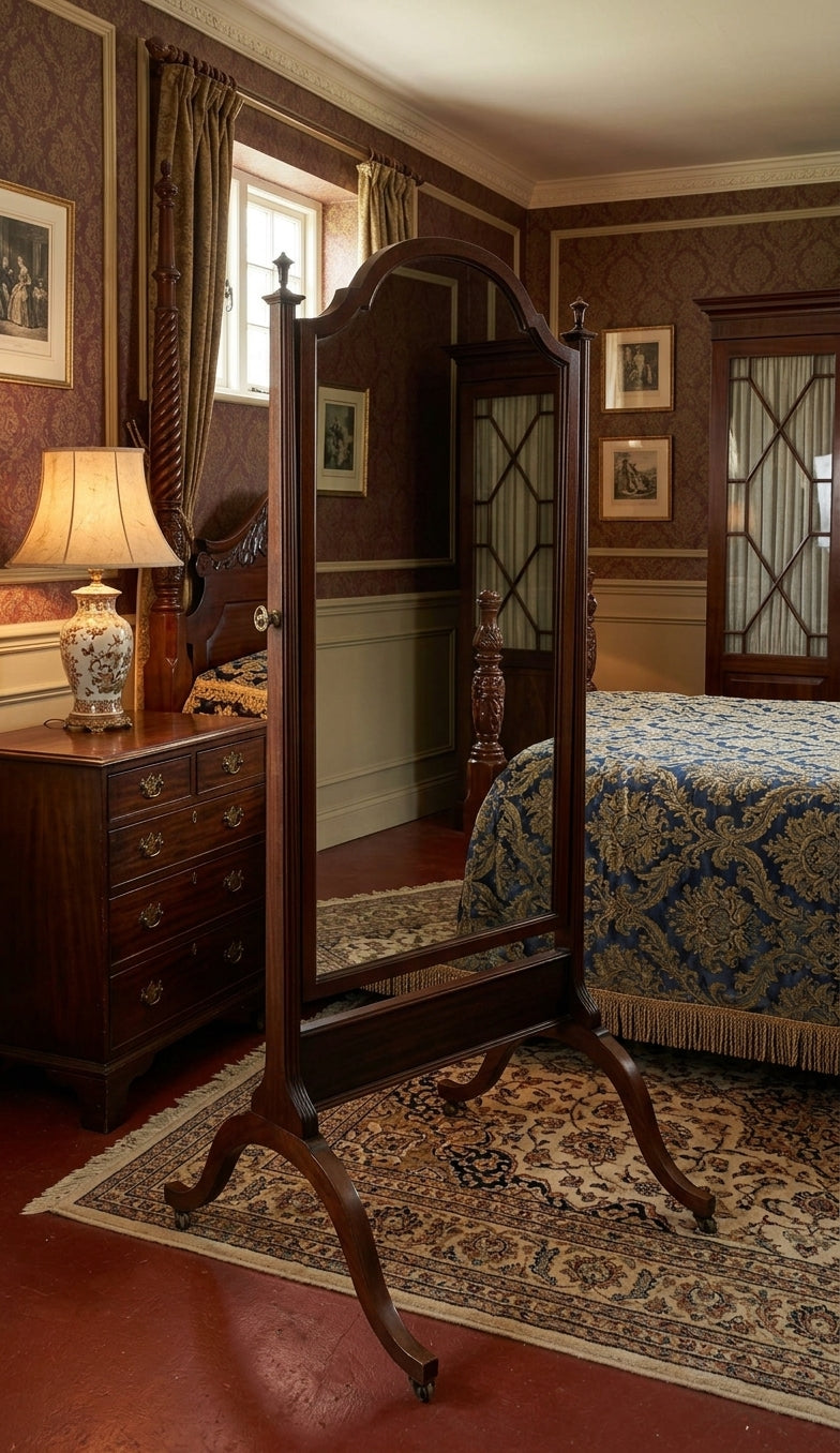 An Antique Edwardian Mahogany Cheval/Dressing Mirror
