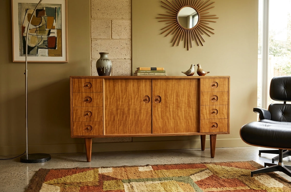 Mid Century Gordon Russell Teak & Satinwood Sideboard - (perfect width)