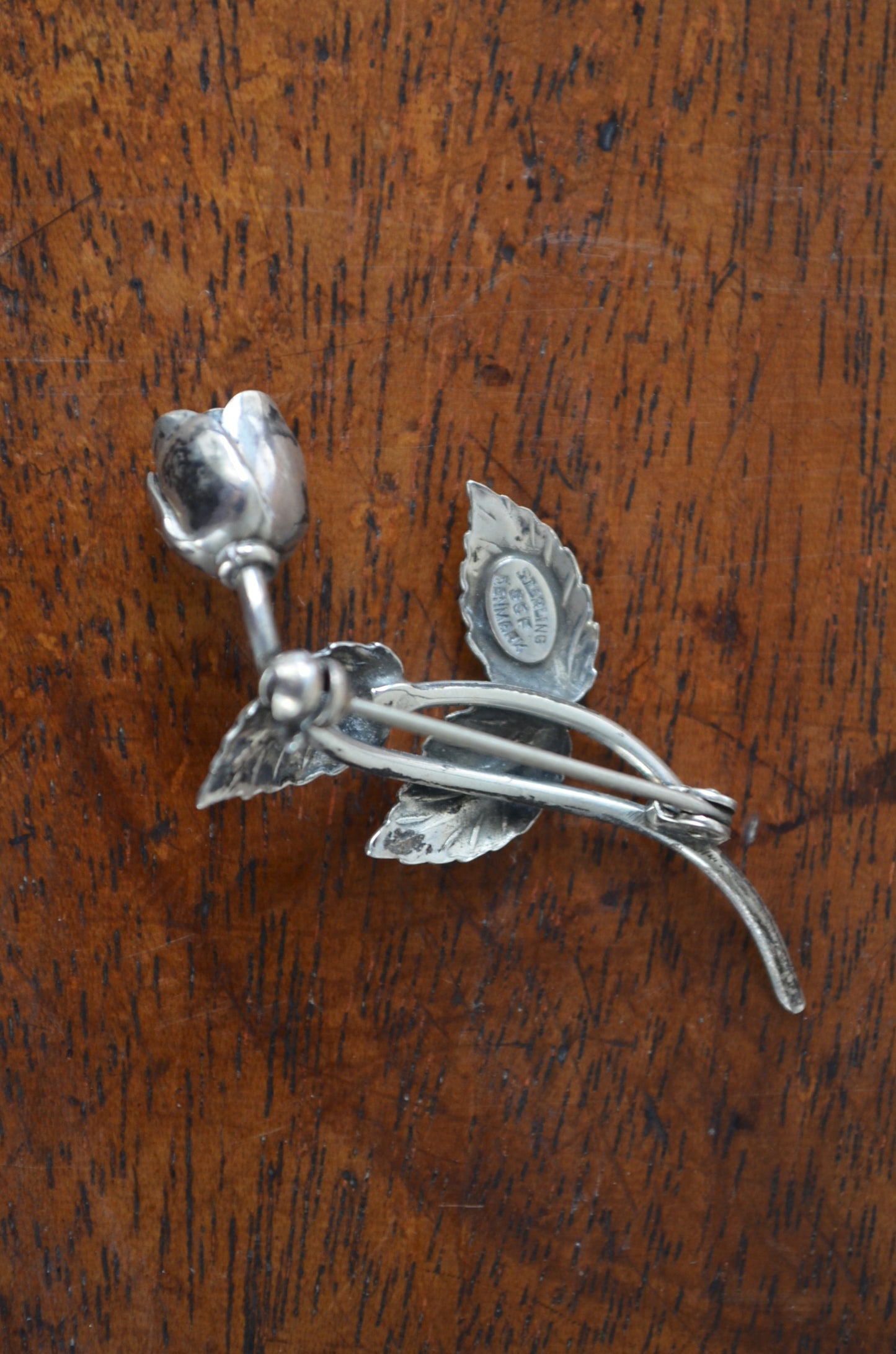 Danish Silver Rose Brooch