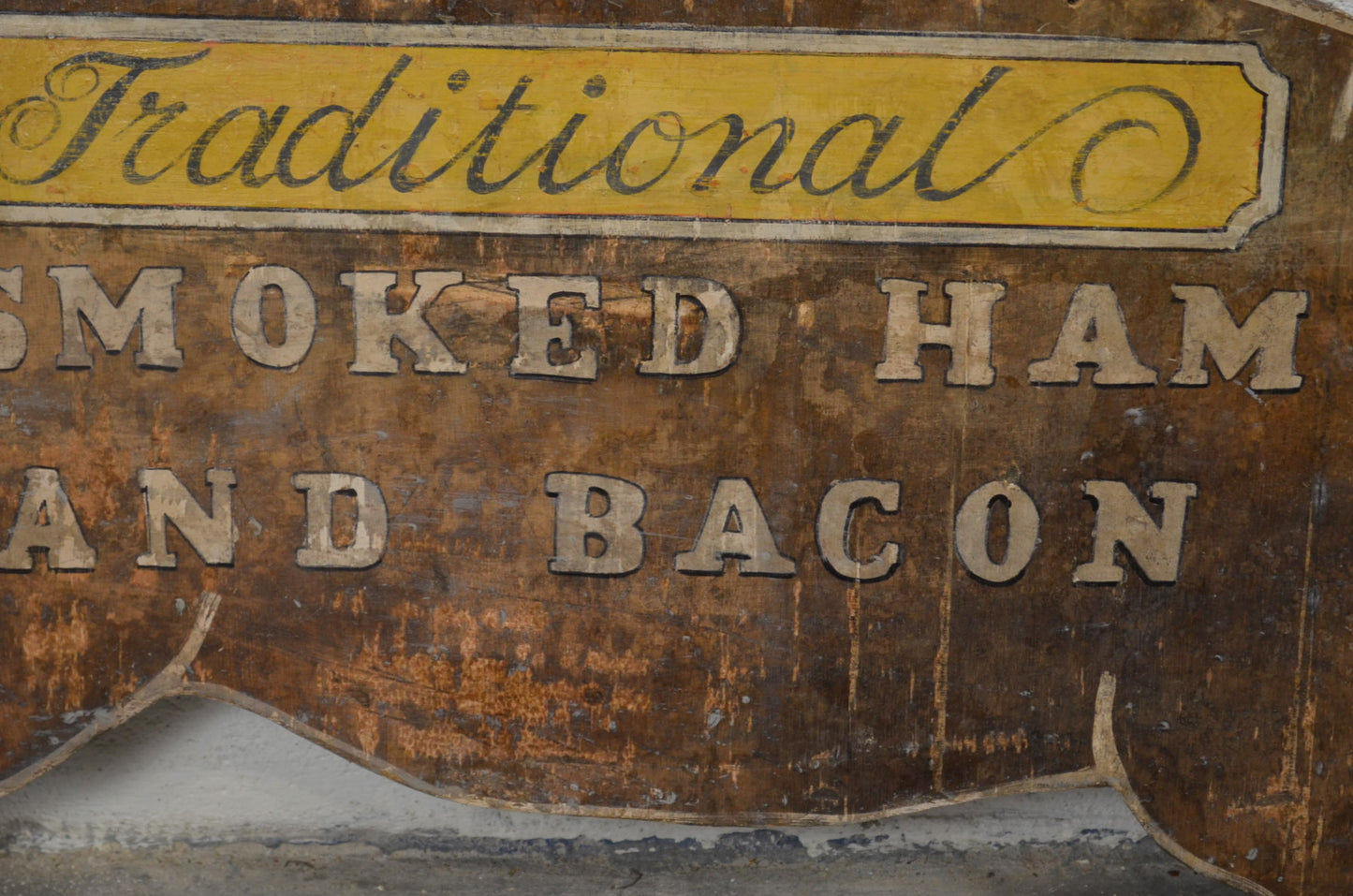 Vintage Wooden Hand Painted Shop Sign Of A Pig