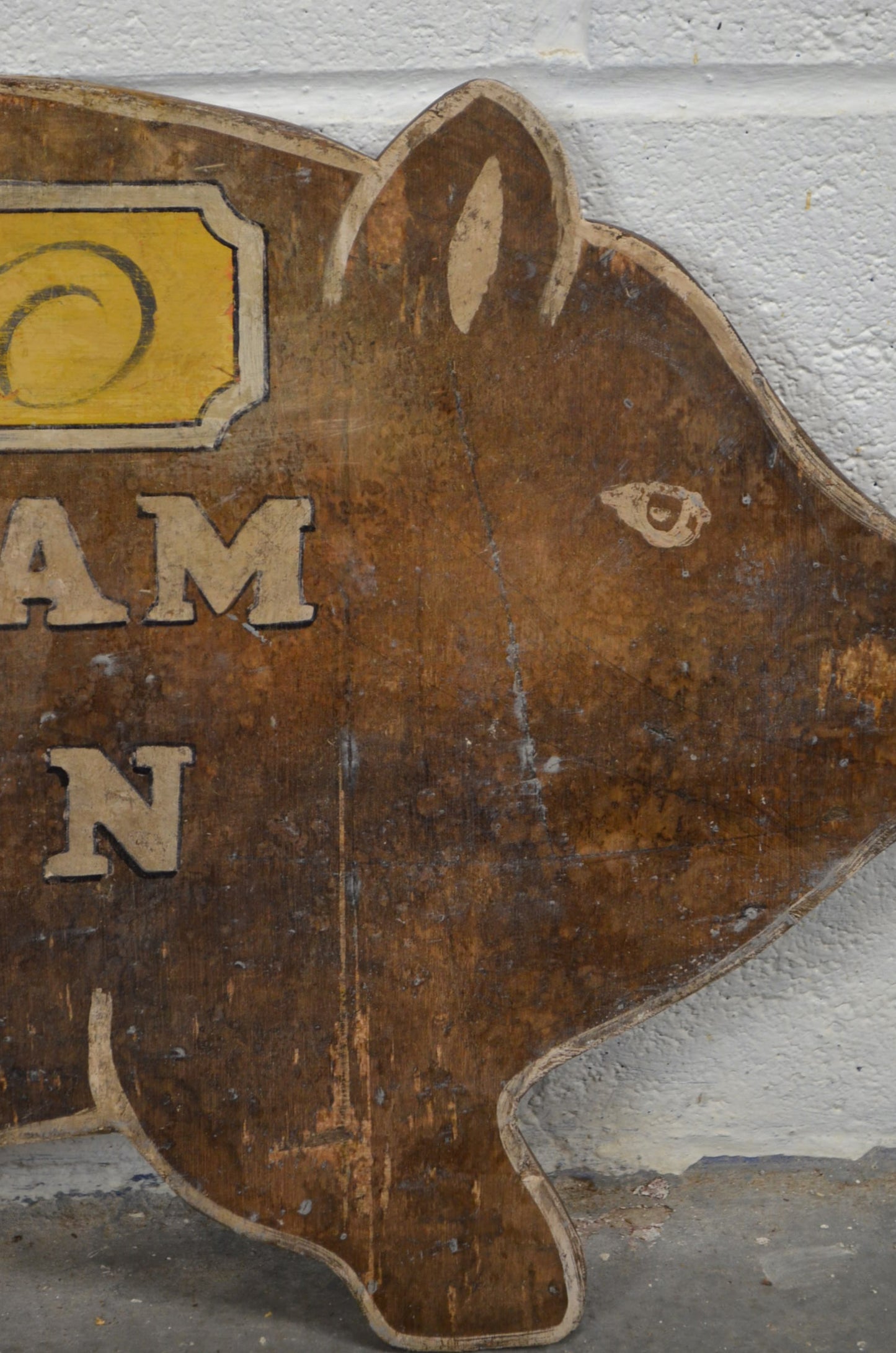 Vintage Wooden Hand Painted Shop Sign Of A Pig