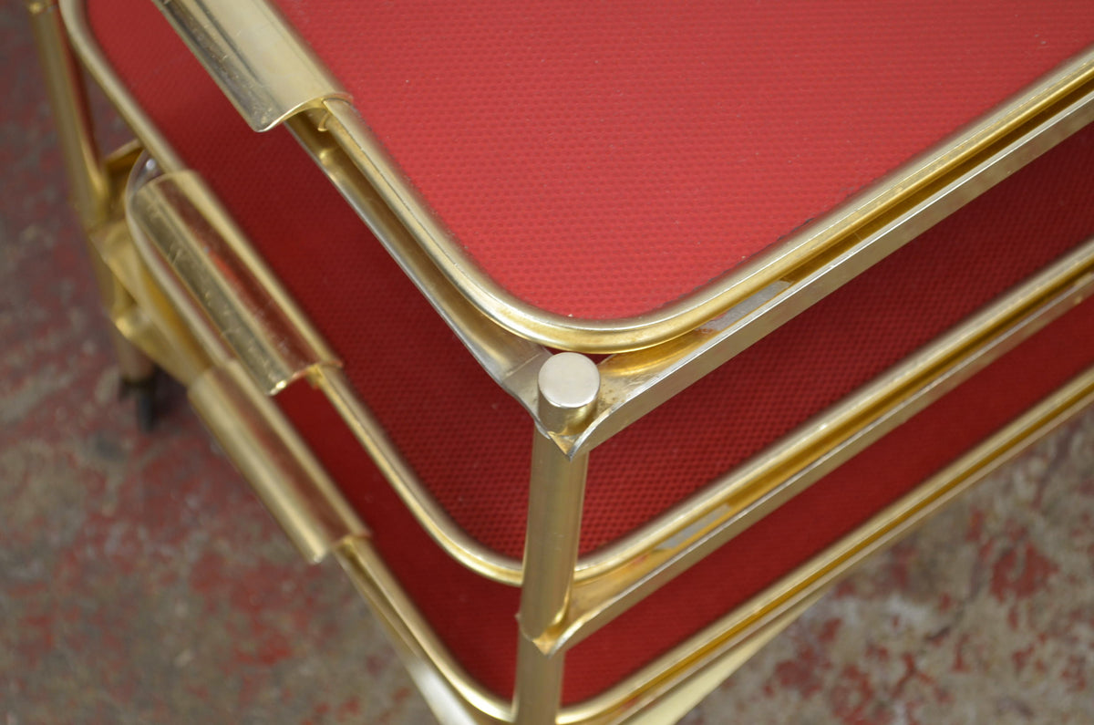 Vintage Gold Trolley/Bar Cart With Red Trays