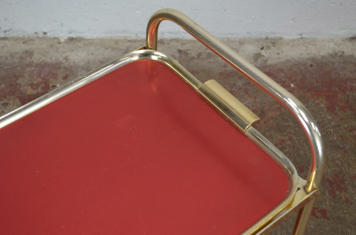 Vintage Gold Trolley/Bar Cart With Red Trays