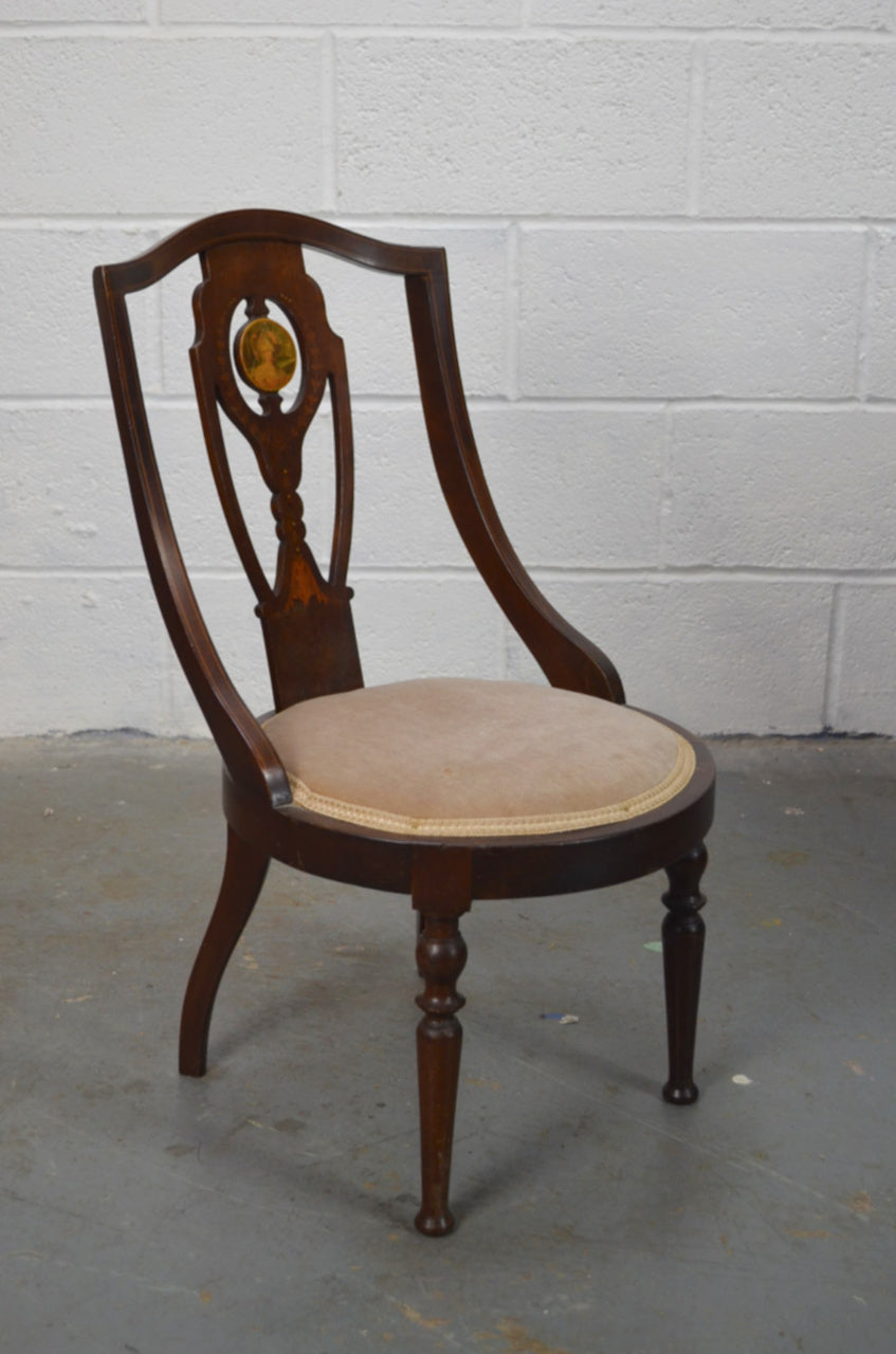 An Edwardian Inlaid Bedroom Chair With Portrait