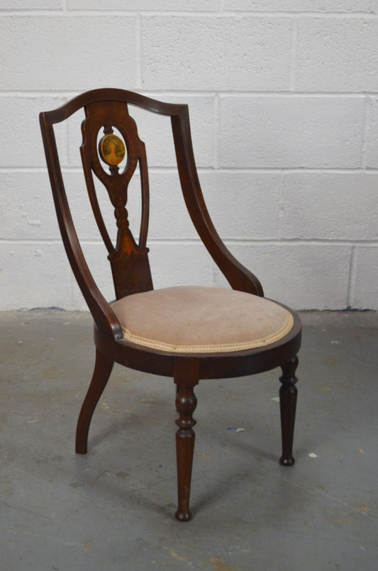 An Edwardian Inlaid Bedroom Chair With Portrait