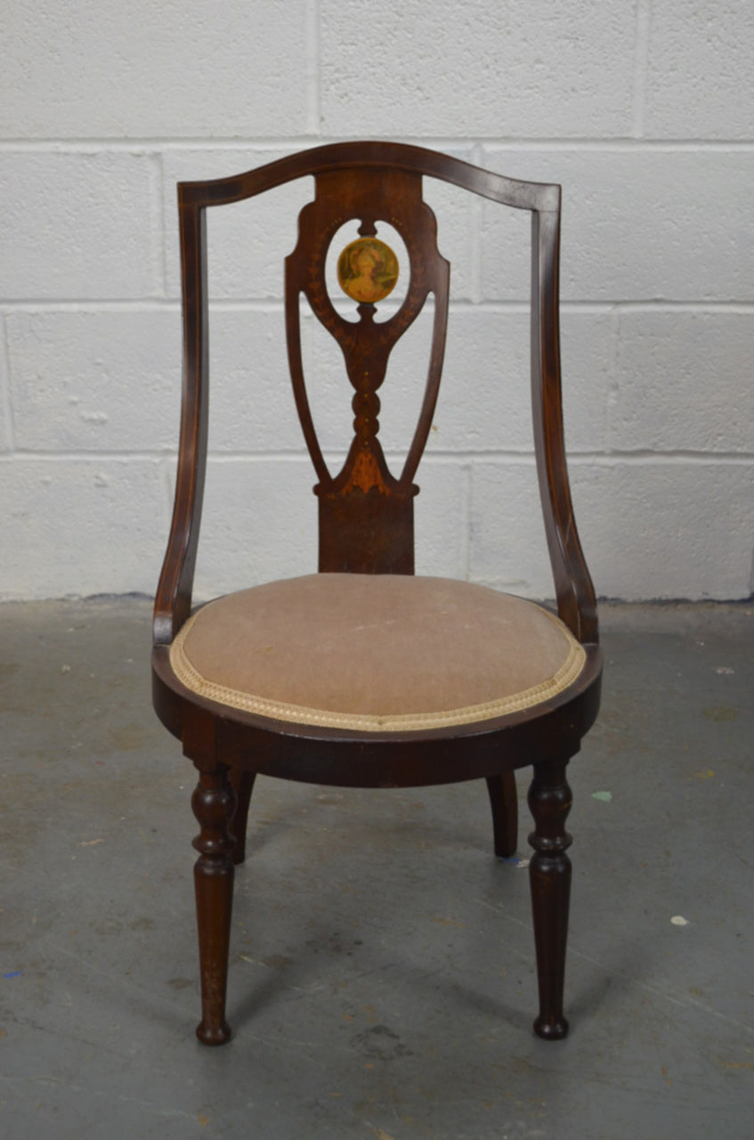 An Edwardian Inlaid Bedroom Chair With Portrait