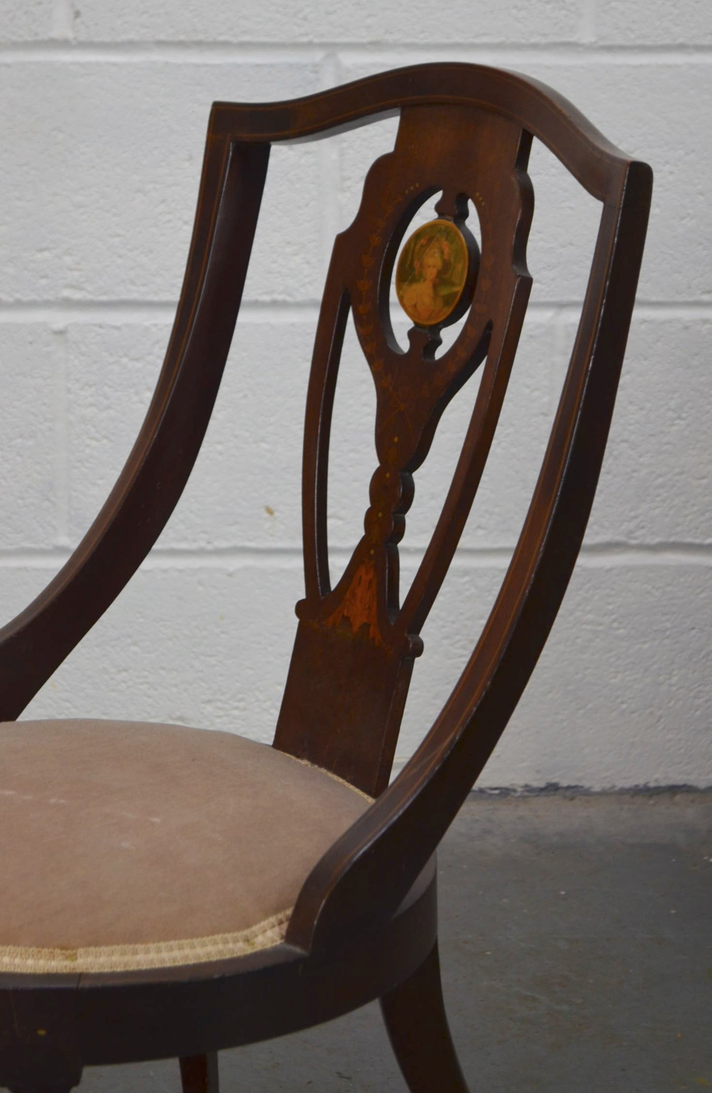An Edwardian Inlaid Bedroom Chair With Portrait