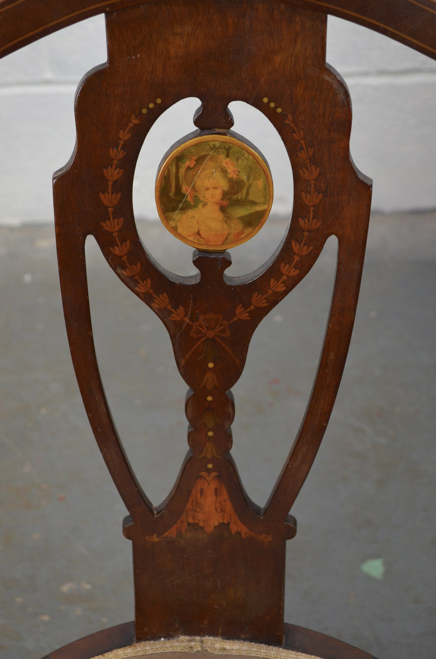An Edwardian Inlaid Bedroom Chair With Portrait