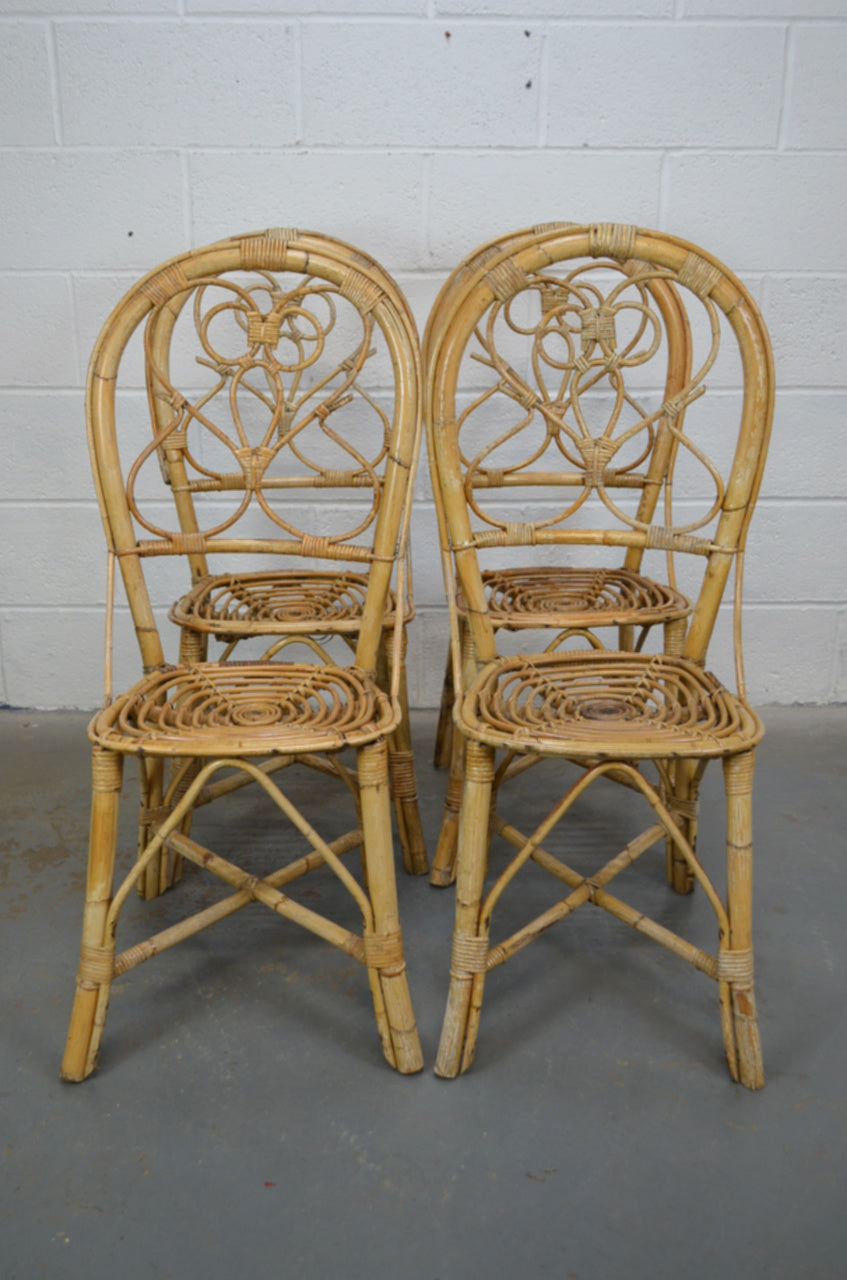 Set Of Four Vintage Bamboo Dining Chairs