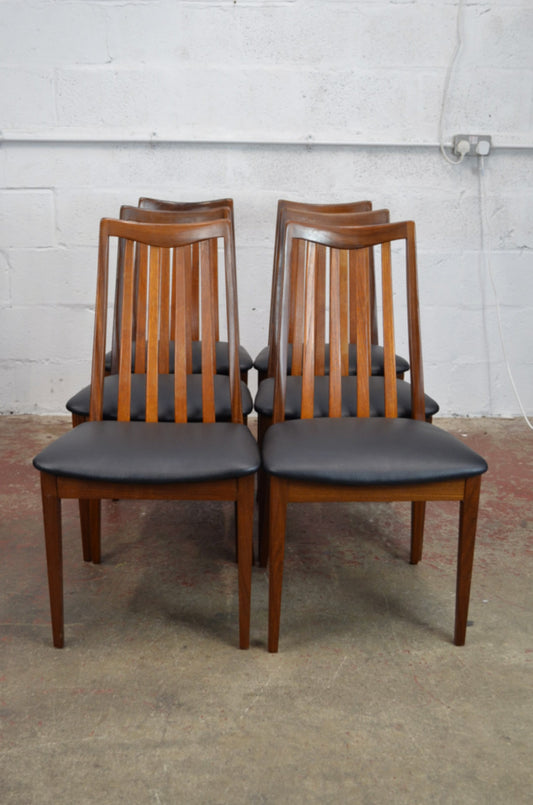 A Set Of Six G-Plan Fresco Dining Table Chairs - Black Faux Leather