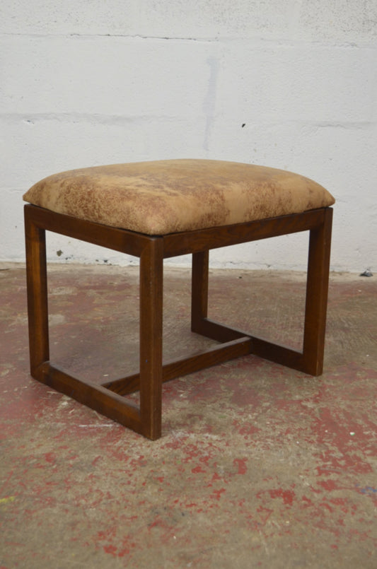 G Plan Quadrille Mid-Century Teak & Faux Leather Stool