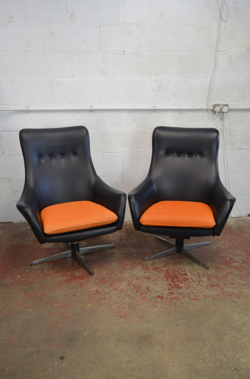 A Vintage Mid 20th Century Danish Swivel Lounge Armchair (pair available)