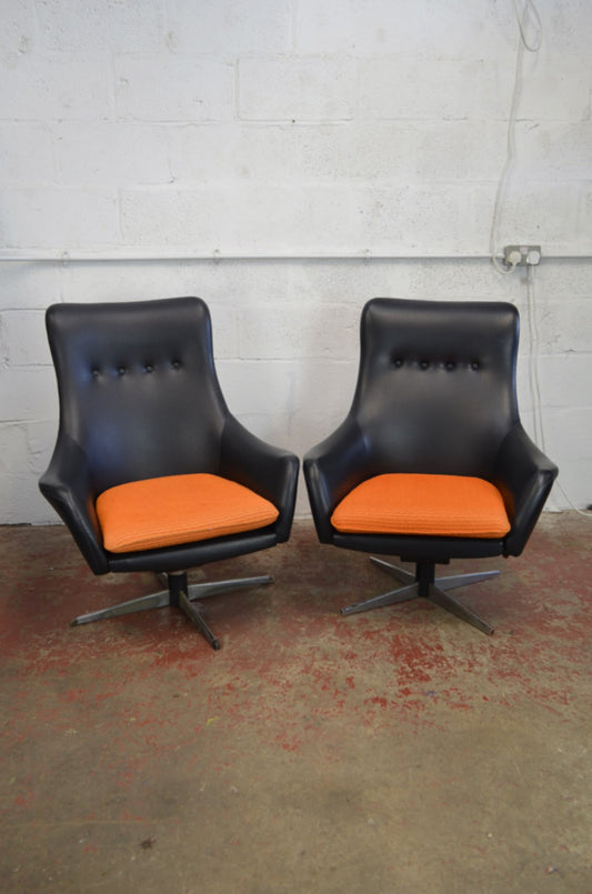 A Vintage Mid 20th Century Danish Swivel Lounge Armchair (pair available)