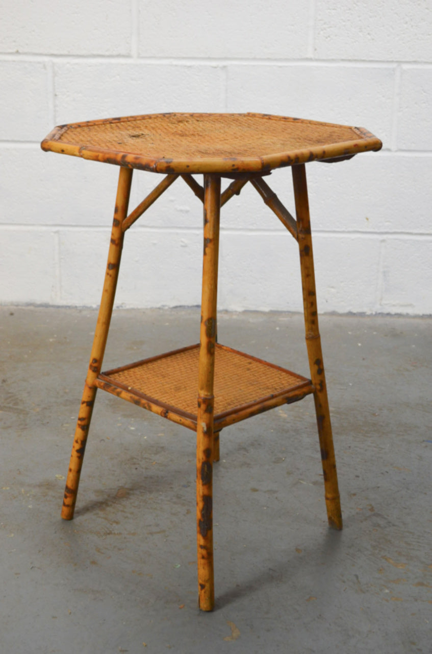 Antique Bamboo Side Table With Octagonal Top