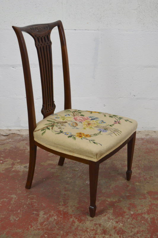 An Antique Mahogany Side Chair With Floral Tapestry Seat