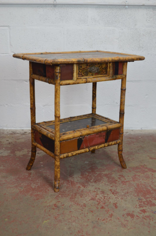 Antique Aesthetic Movement Bamboo Side Table Twin Drawers