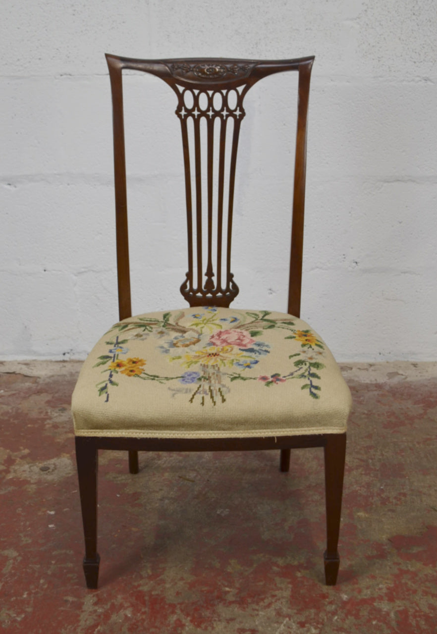 An Antique Mahogany Side Chair With Floral Tapestry Seat