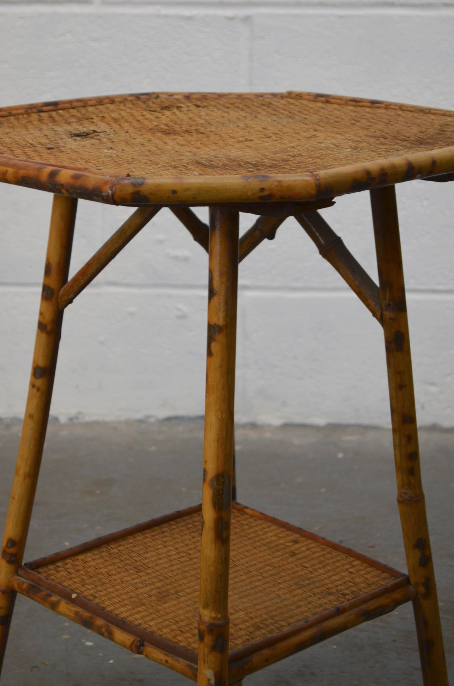 Antique Bamboo Side Table With Octagonal Top