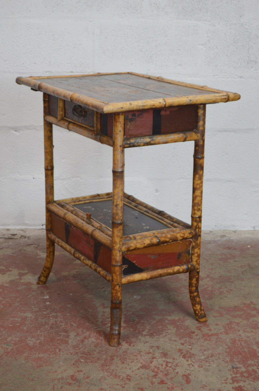 Antique Aesthetic Movement Bamboo Side Table Twin Drawers