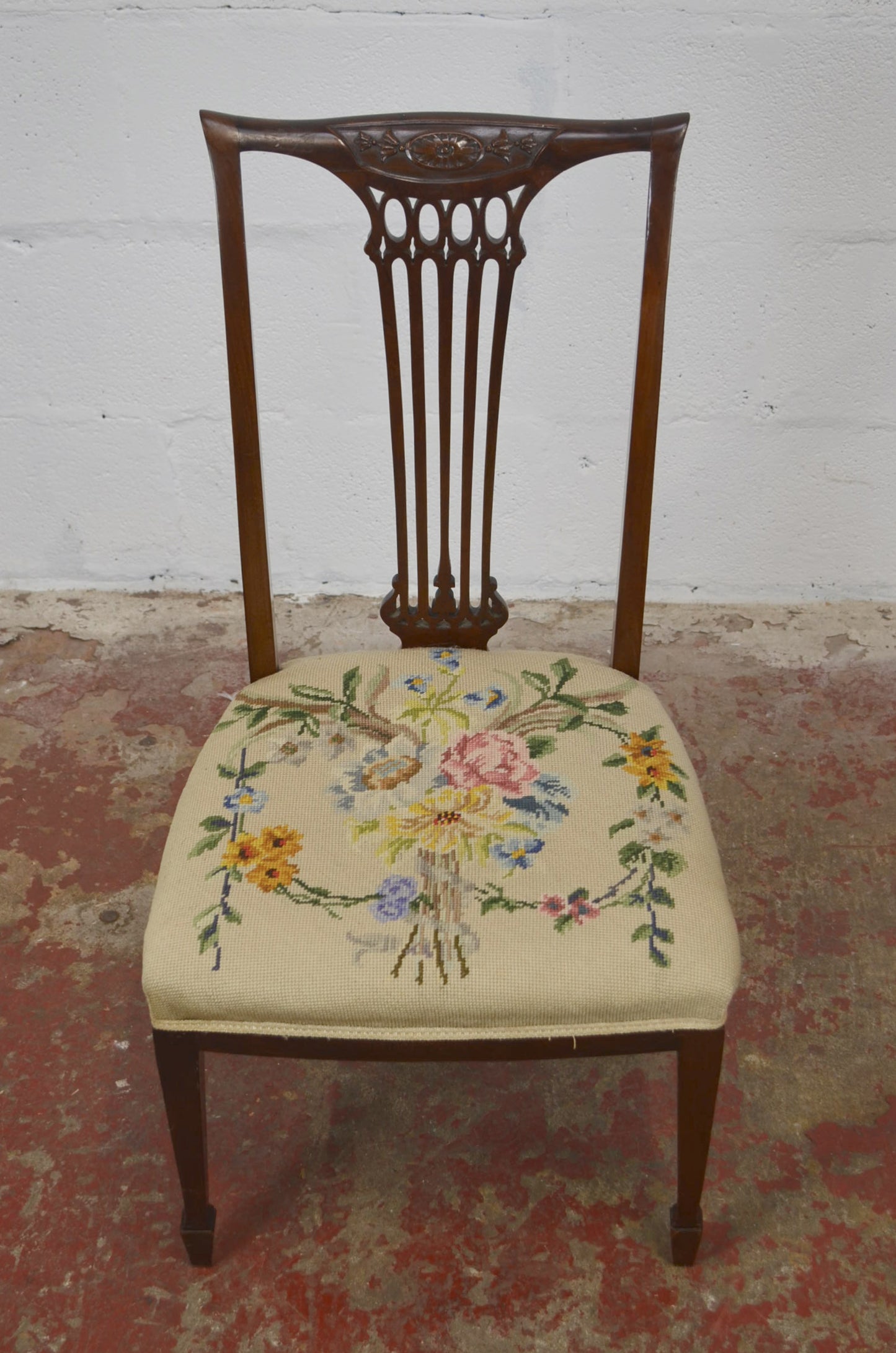 An Antique Mahogany Side Chair With Floral Tapestry Seat