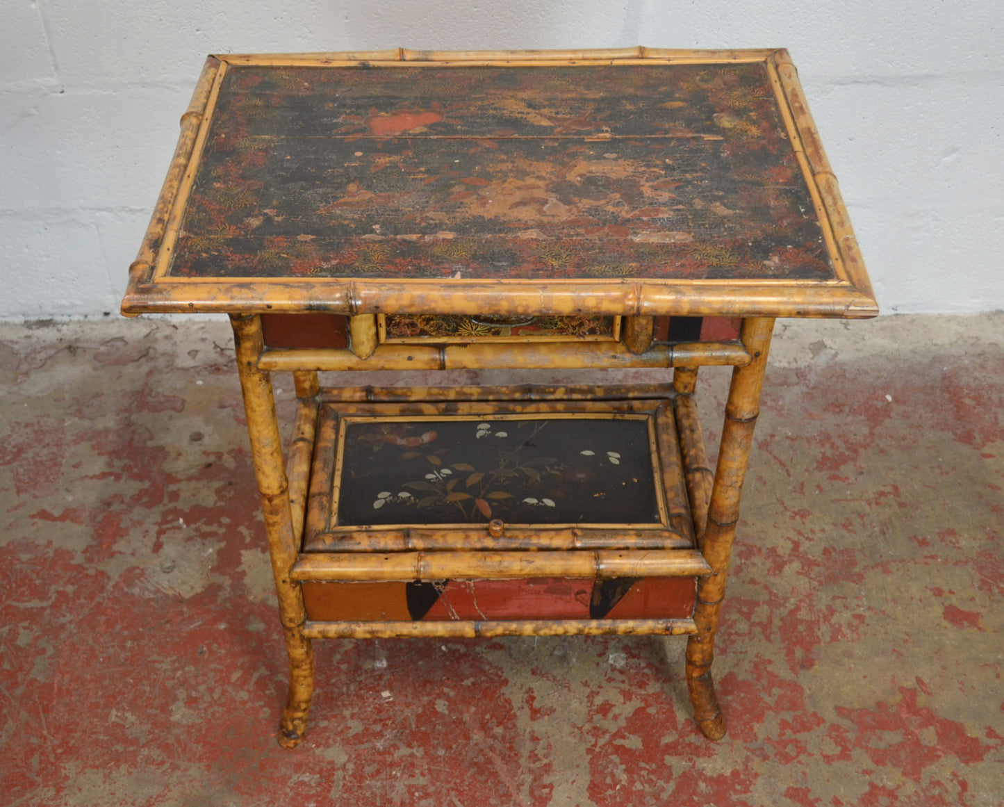 Antique Aesthetic Movement Bamboo Side Table Twin Drawers