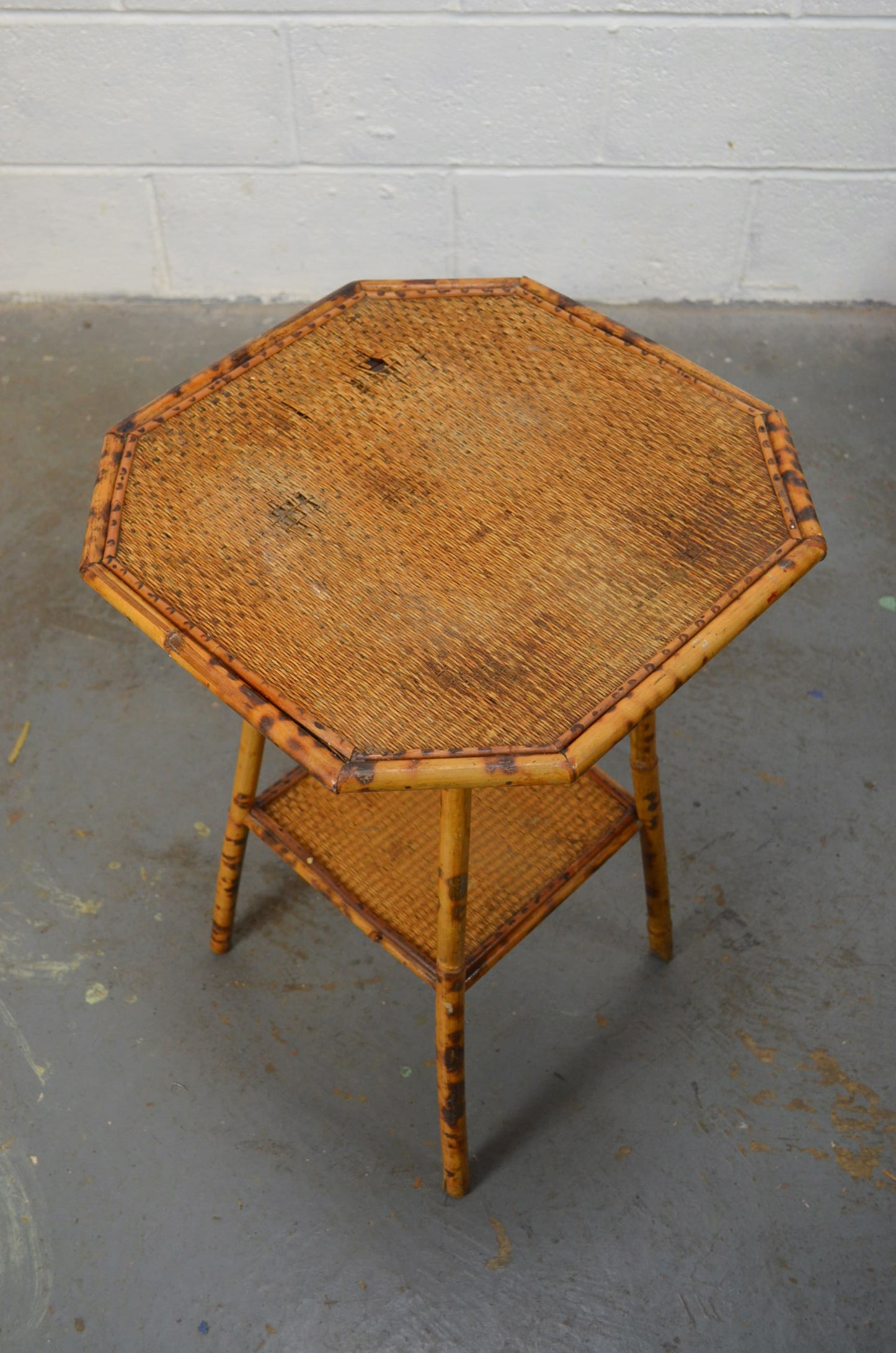 Antique Bamboo Side Table With Octagonal Top