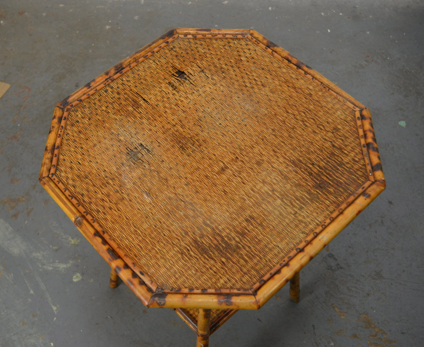 Antique Bamboo Side Table With Octagonal Top