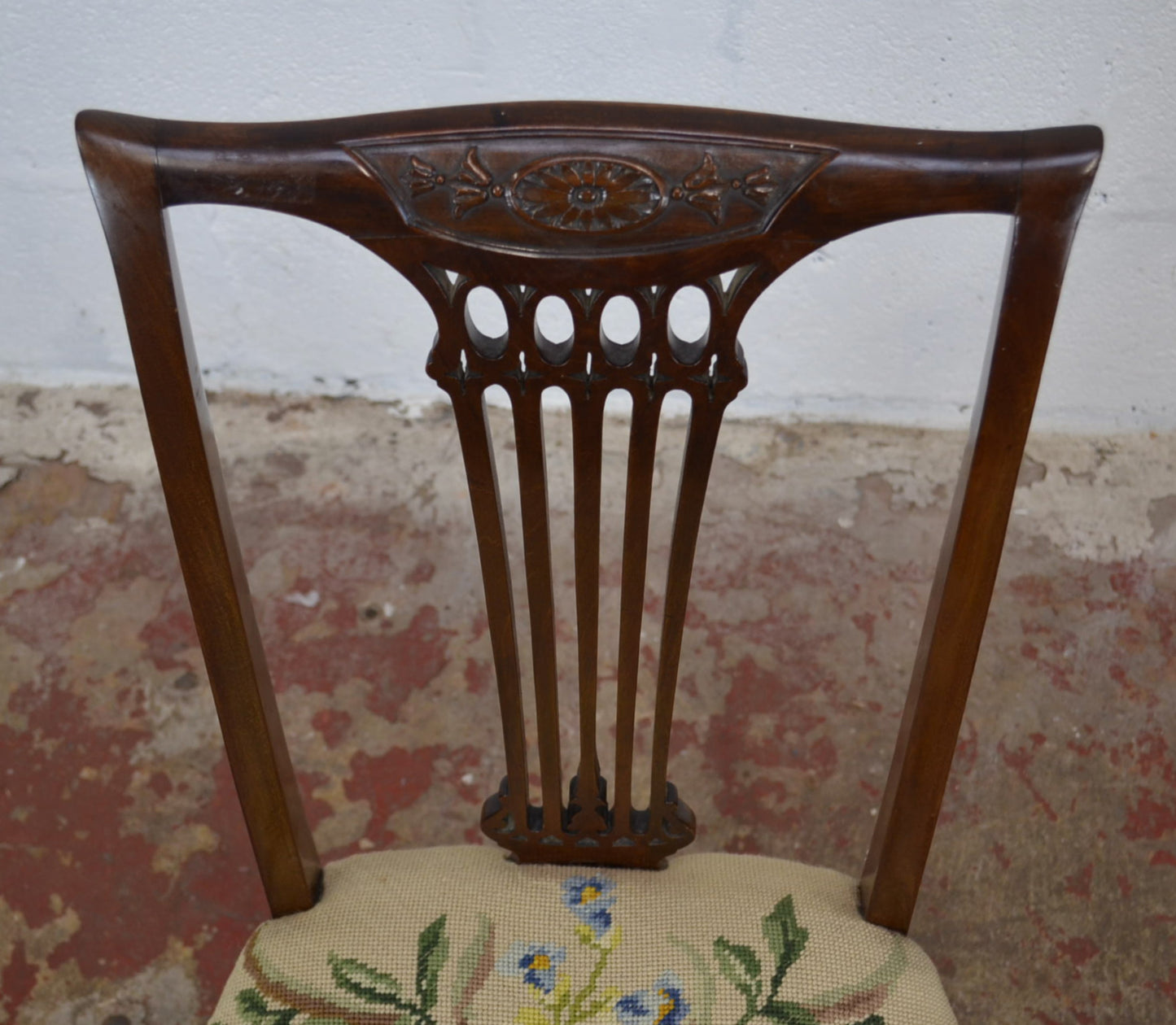 An Antique Mahogany Side Chair With Floral Tapestry Seat