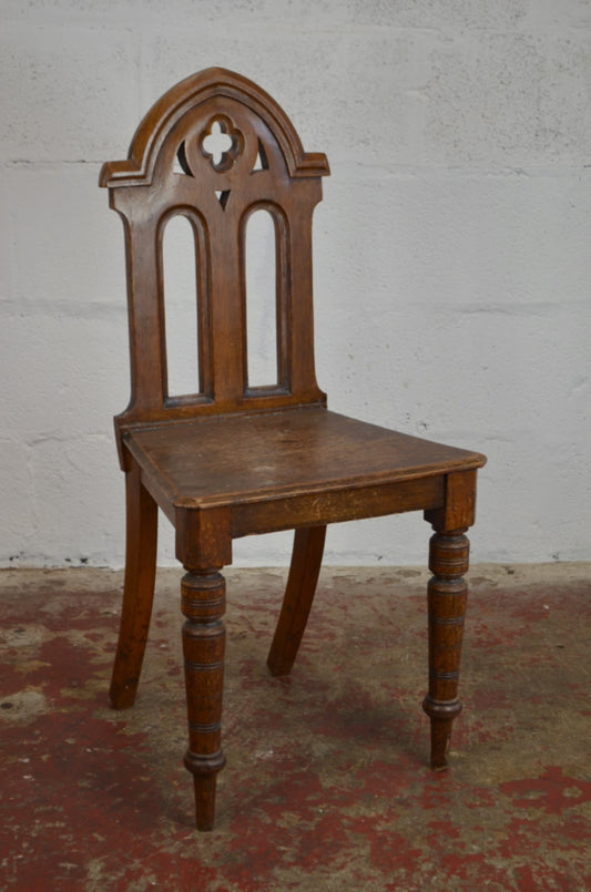 Antique Gothic Revival Oak Hall Chair