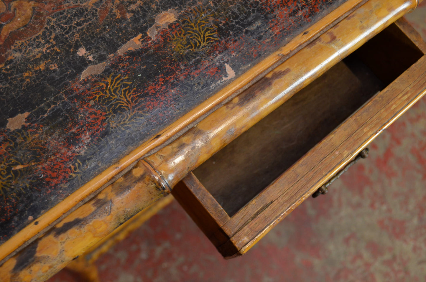 Antique Aesthetic Movement Bamboo Side Table Twin Drawers