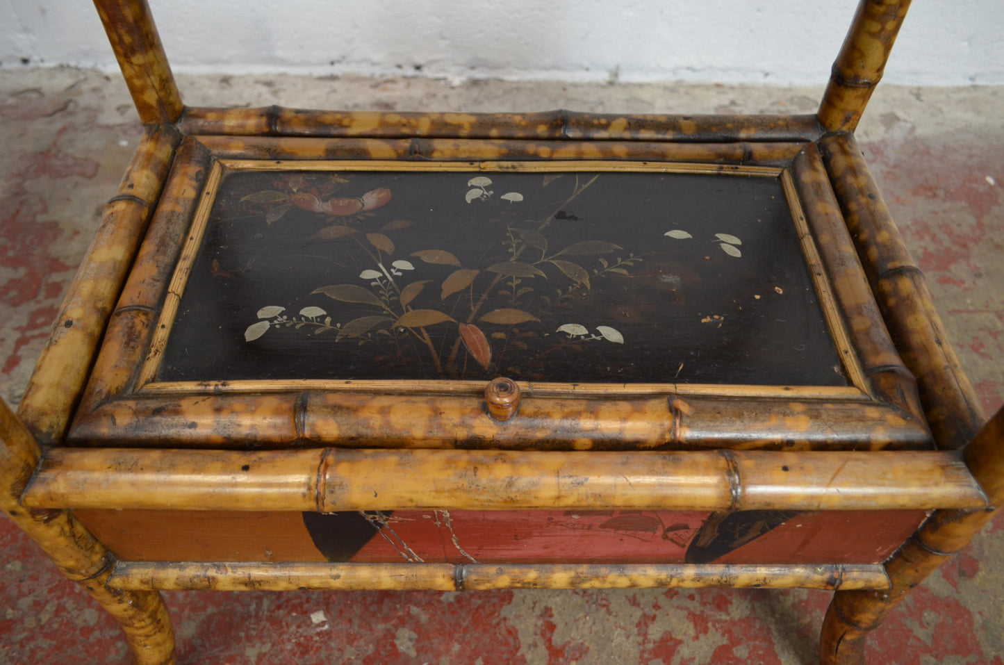 Antique Aesthetic Movement Bamboo Side Table Twin Drawers