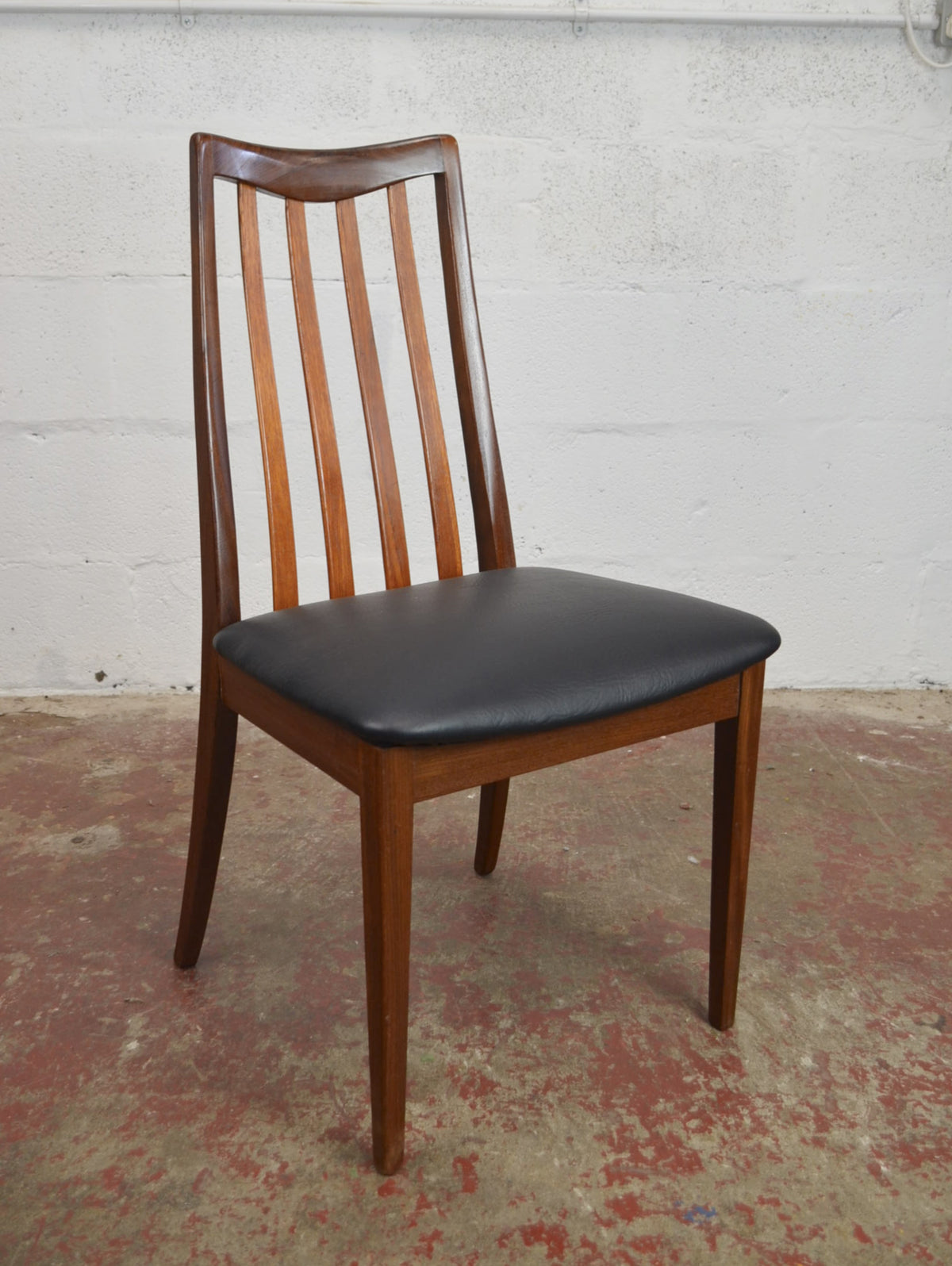 A Set Of Six G-Plan Fresco Dining Table Chairs - Black Faux Leather