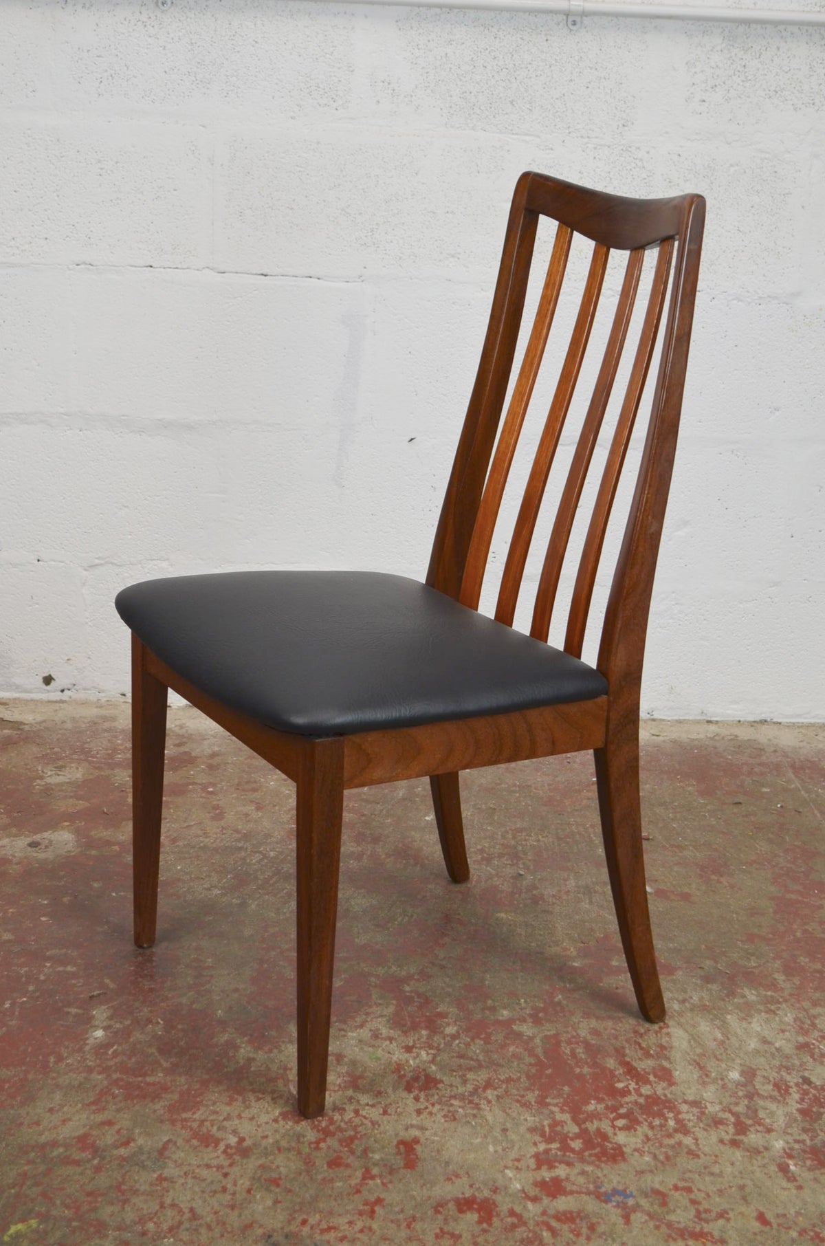 A Set Of Six G-Plan Fresco Dining Table Chairs - Black Faux Leather