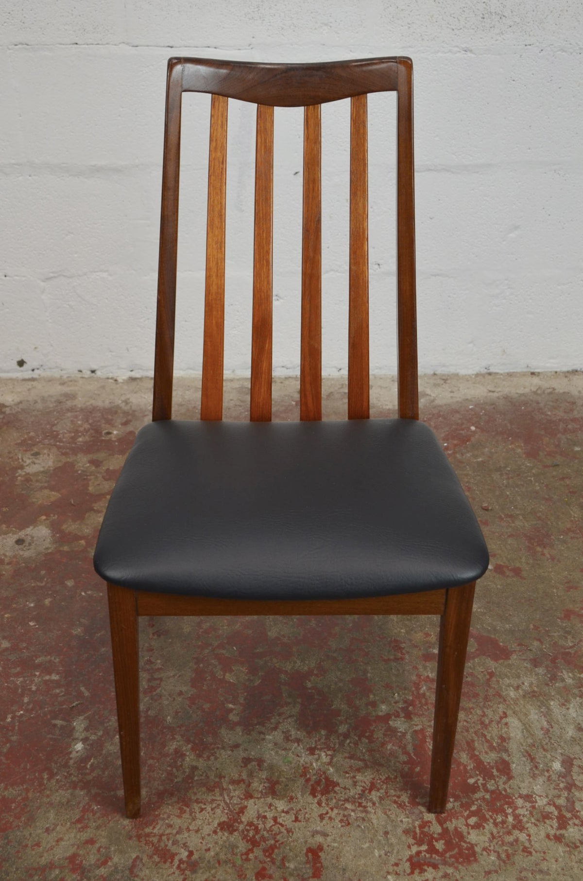 A Set Of Six G-Plan Fresco Dining Table Chairs - Black Faux Leather