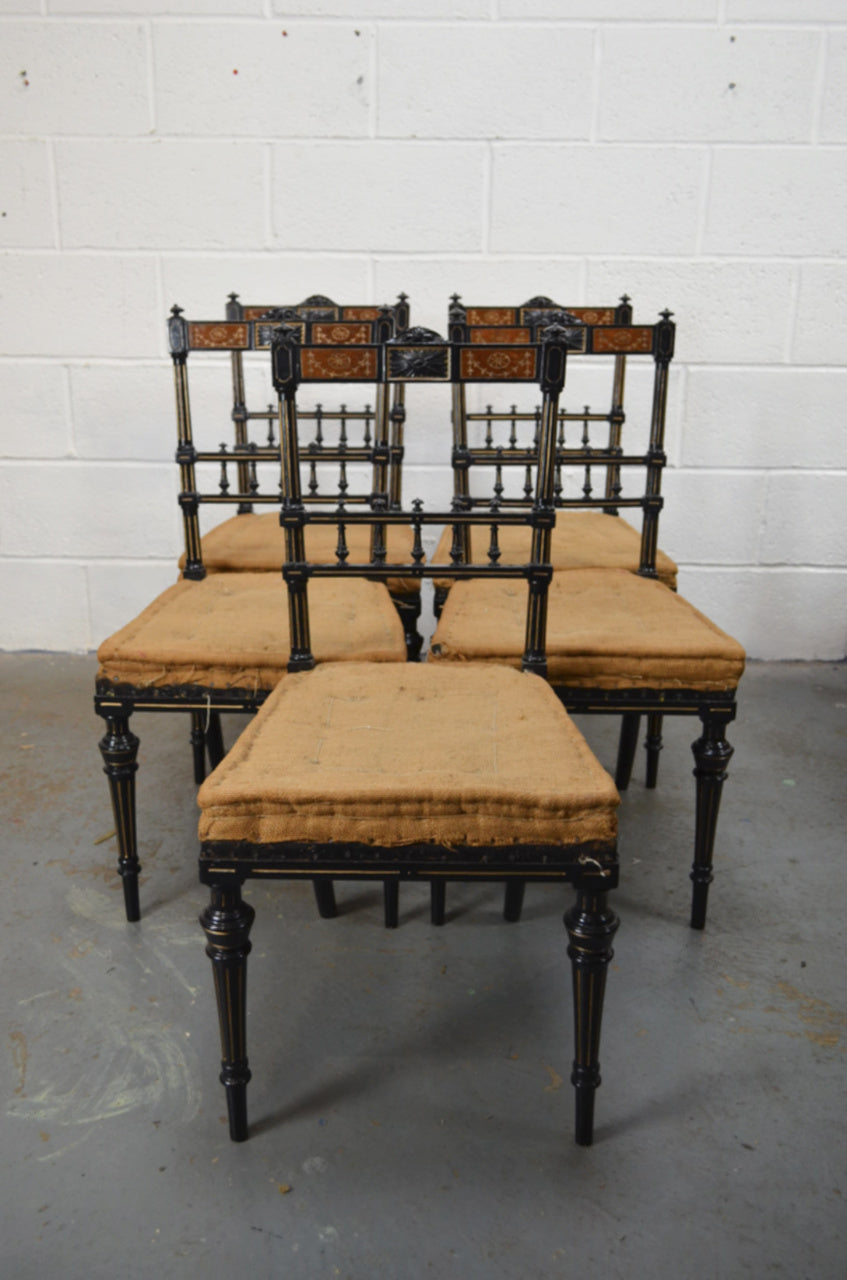 19th Century Aesthetic Movement Set Of Five Ebonised Chairs