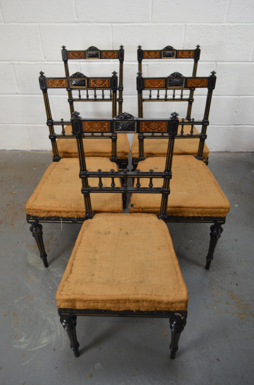 19th Century Aesthetic Movement Set Of Five Ebonised Chairs