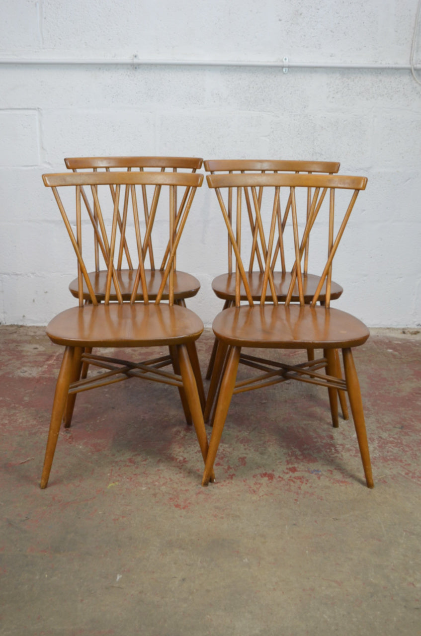 A Set Of Four Vintage Ercol Chiltern Dining Chairs (model 376)