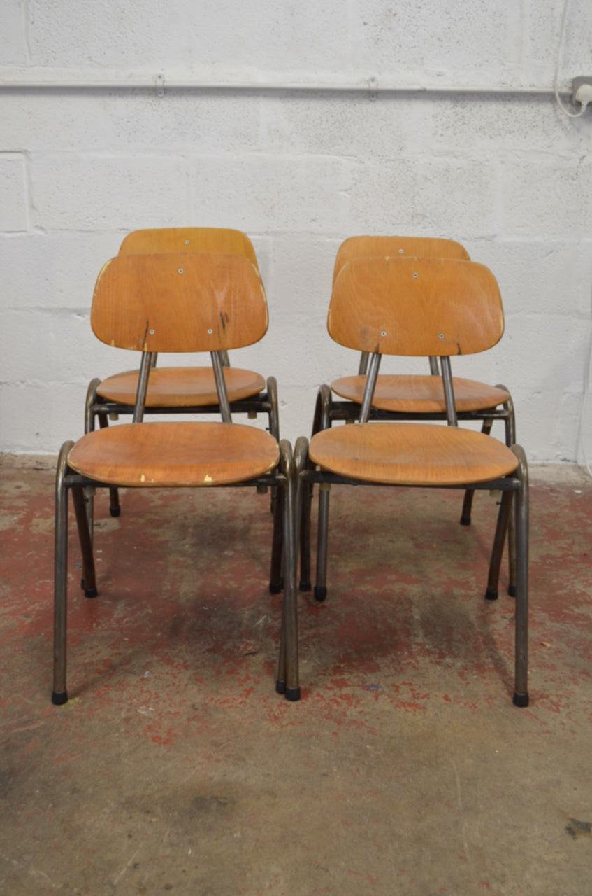 Set Of Four Vintage Stacking Industrial Chairs