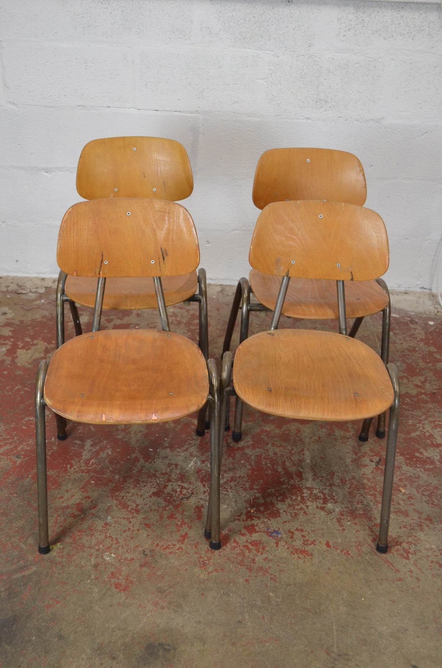 Set Of Four Vintage Stacking Industrial Chairs