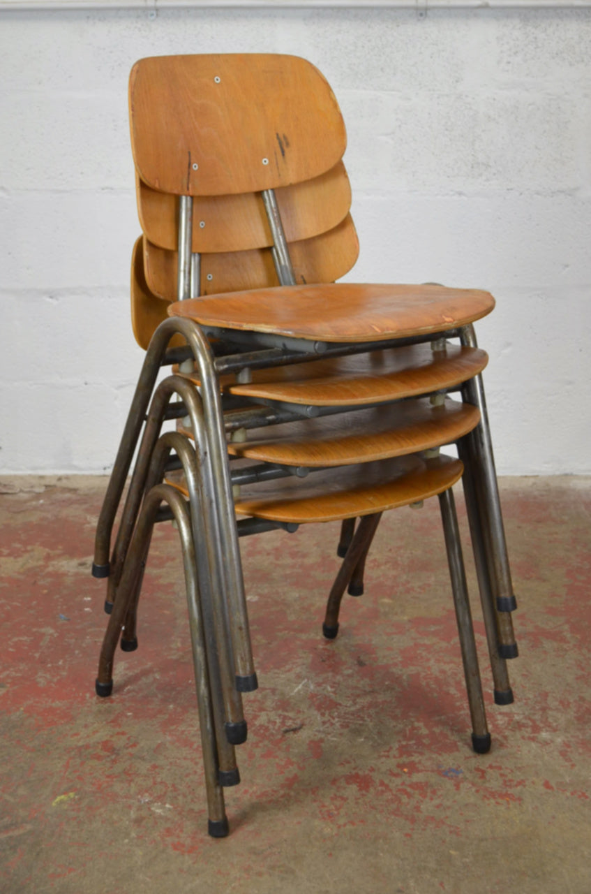 Set Of Four Vintage Stacking Industrial Chairs