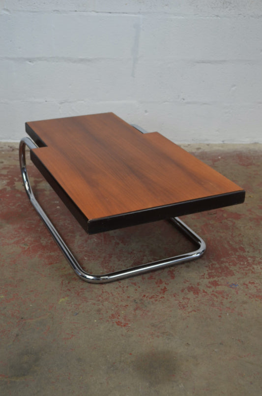 Mid Century Chrome & Rosewood Coffee Table Attributed to Mario Bellini