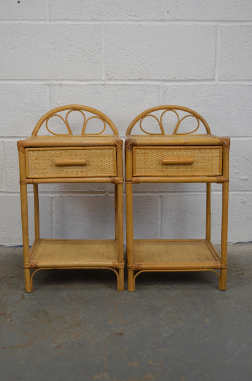 A Pair Of Vintage Bamboo Bedside Tables