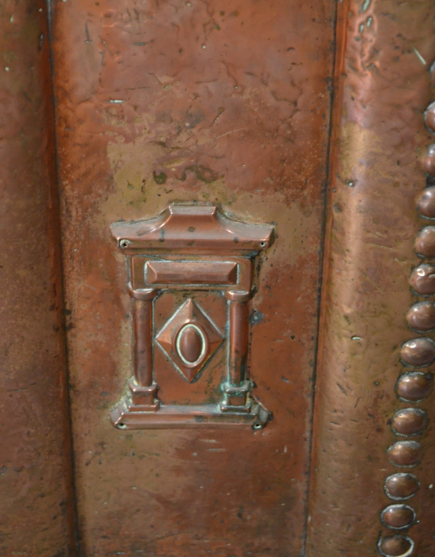 An Arts & Crafts Copper Club Fender With Georgian Footman