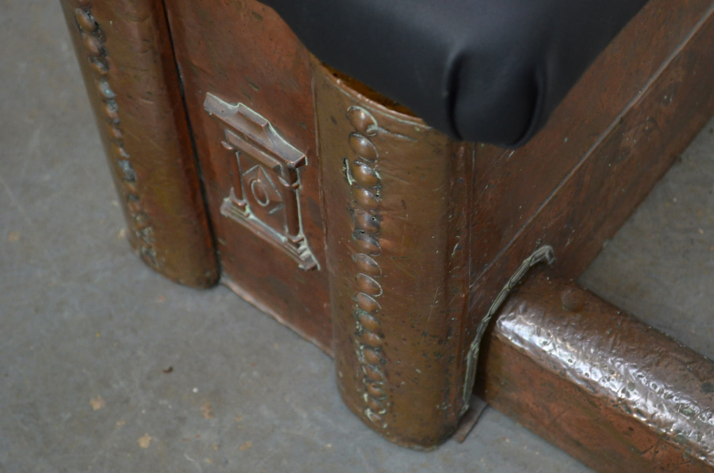 An Arts & Crafts Copper Club Fender With Georgian Footman