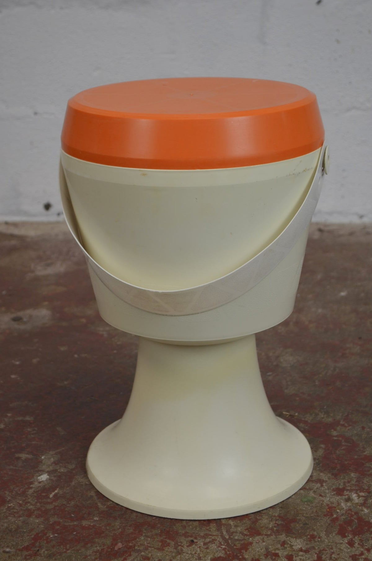 Vintage Mid-Century "Flair" Space Age Sewing Box Stool – Retro Orange & Off-White