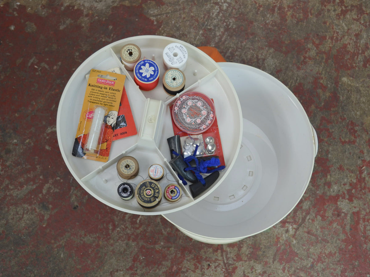 Vintage Mid-Century "Flair" Space Age Sewing Box Stool – Retro Orange & Off-White