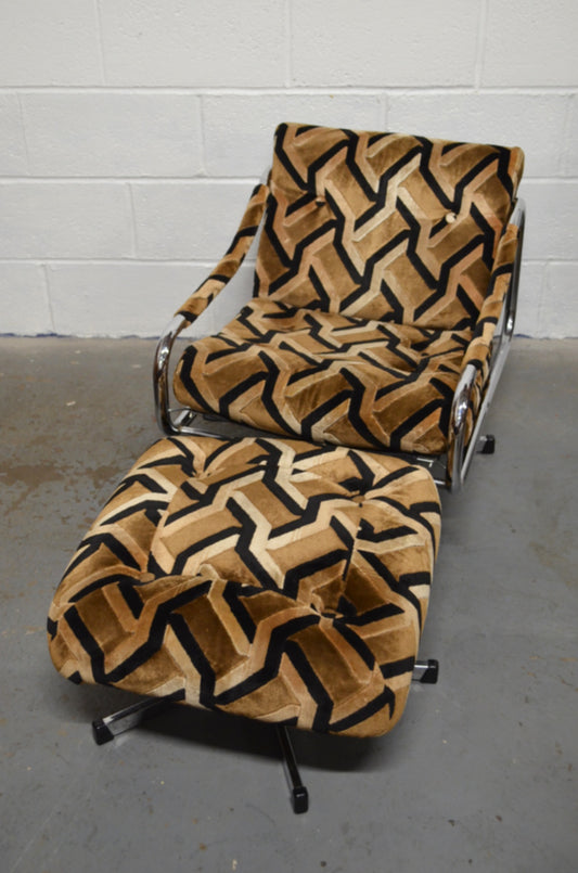Vintage Pieff Swivel Armchair & Stool