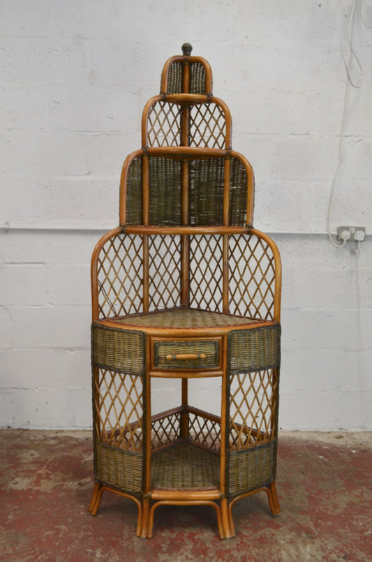 Vintage Bamboo Rattan Corner Bookcase/Stand/Etagère