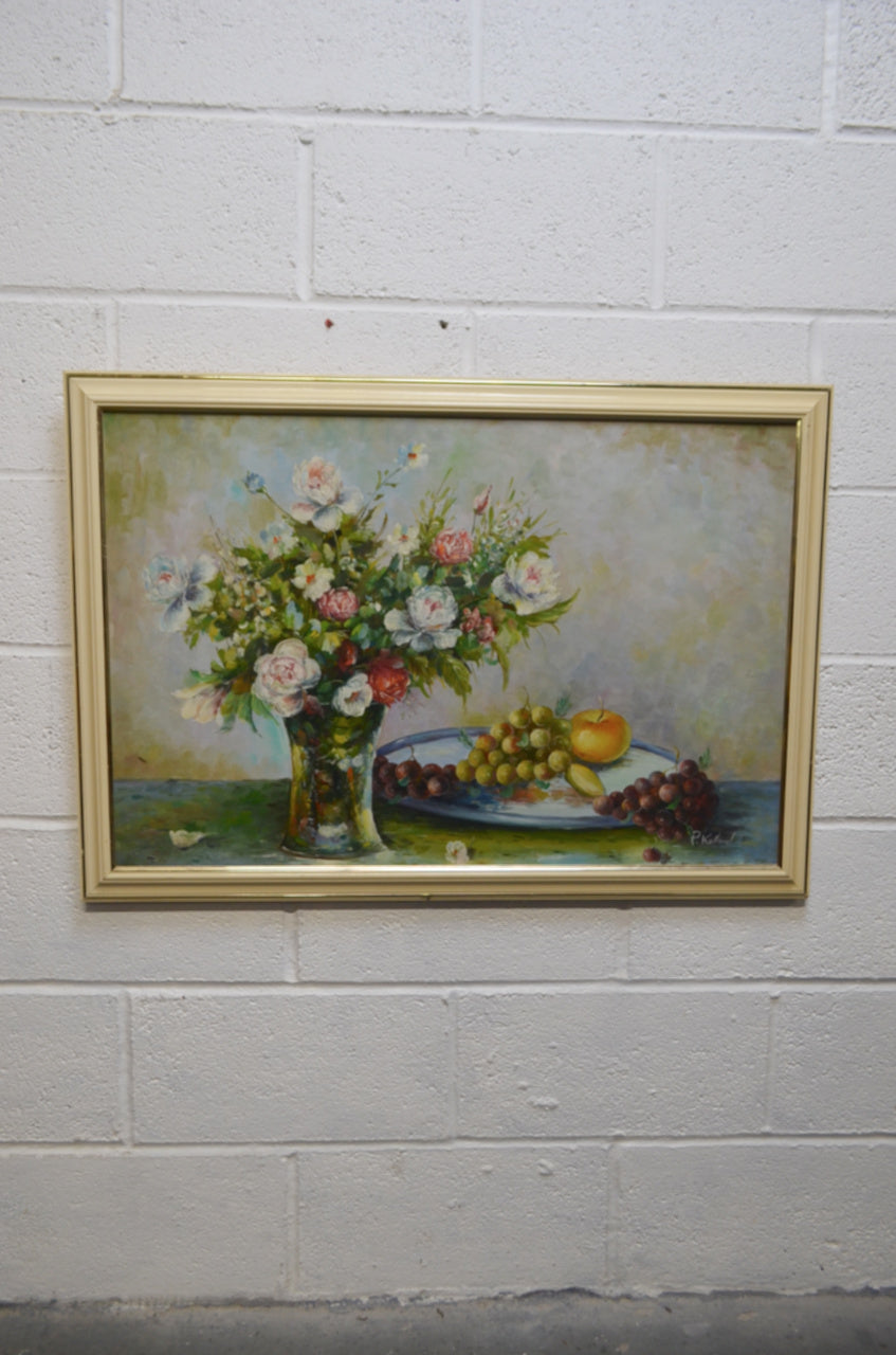 Vintage Still Life Oil On Canvas - P.Kelland