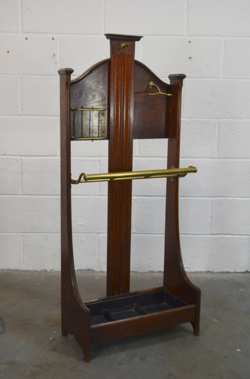A High Victorian late 19th century oak & brass gentleman's vanity hall stick stand